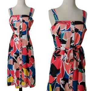 Donna Ricco Summer Floral Dress‎ Button Front Colorful Vacation Bright Event 8